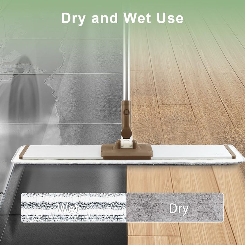 CQT Commercial Flat Microfiber Floor Mop Cleaning System 24" Inch Wet Dry and Dust Hardwood with 4 Washable Pads Cleaner for Laminate Tile Stainless Steel Handle and Extension (PT14 Brown) - Image 4